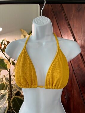 Yellow Textured Triangle Bikini Top